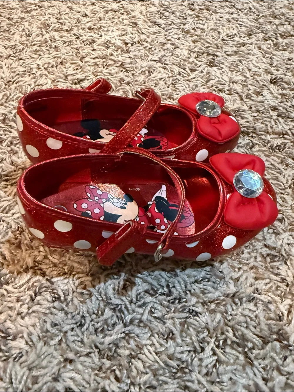 Disney Red Minnie Mouse Glitter Bow Mary Jane Shoes